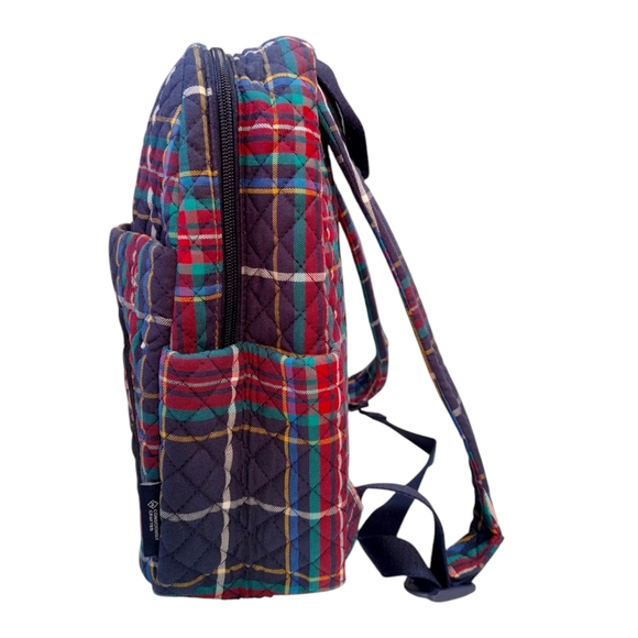 Vera Bradley Navy Blue Red Plaid Quilted Small Backpack NWT $95 - Picture 2 of 8